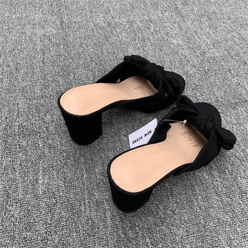 plus size slippers women's denim slippers women's square toe thick heel  summernew arrivalfashion one-line slippers cool