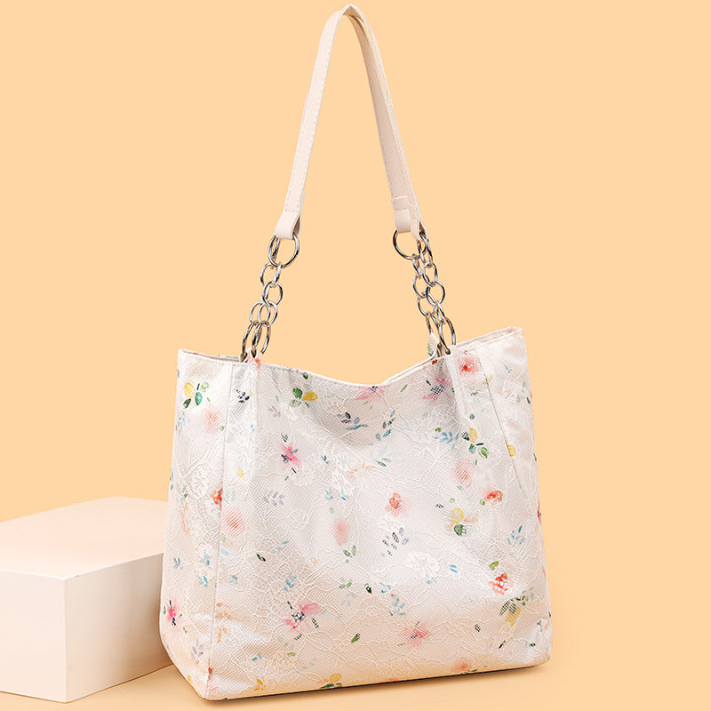 2025 new large capacity women's bag lace fashion handbag minimalist trendy shoulder bag casual commuter tote bag