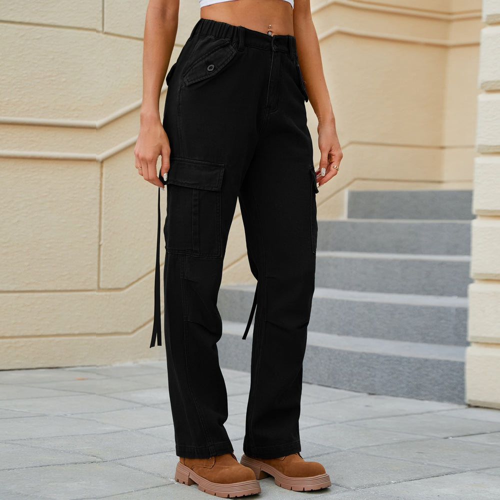 European and american cross-border women's clothing spring & fall new arrival  independent station washed overalls streamer denim casual pants pants