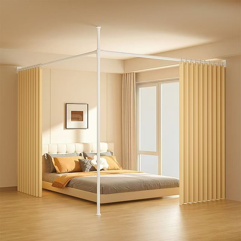 Easy-install bedroom rental room no-drill partition curtain beauty salon indoor bed divider l-shaped blackout curtain