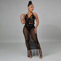 e-commerce source factory: european and american sexy women's knitted set, cutout swimsuit beach cover-up two-piece set