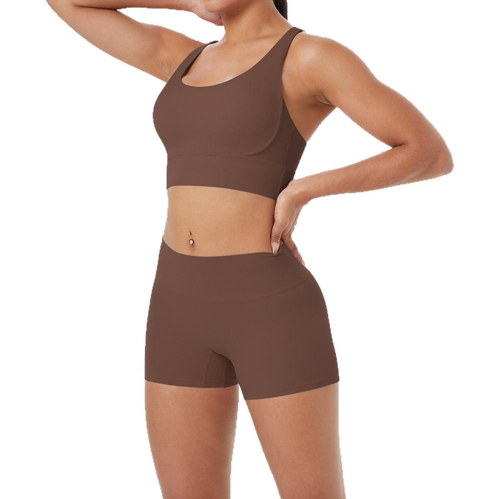 Fashion cross-border nude brushed cross back bra casual sports hip lifting shorts fitness yoga wear two-piece set