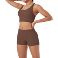 Fashion cross-border nude brushed cross back bra casual sports hip lifting shorts fitness yoga wear two-piece set