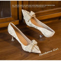 High-heeled shoes bows2026new arrival xiuhe wedding dress two-wear wedding shoes beautiful pearl stiletto flats women's shoes that don't tire your feet