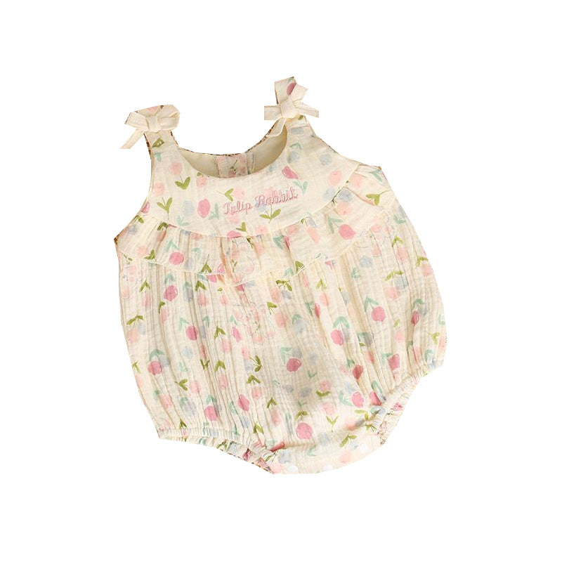 Baby clothes summer clothes newborn baby girl one-piece full moon 100 days ha shirt suspender ha shirt romper thin summer