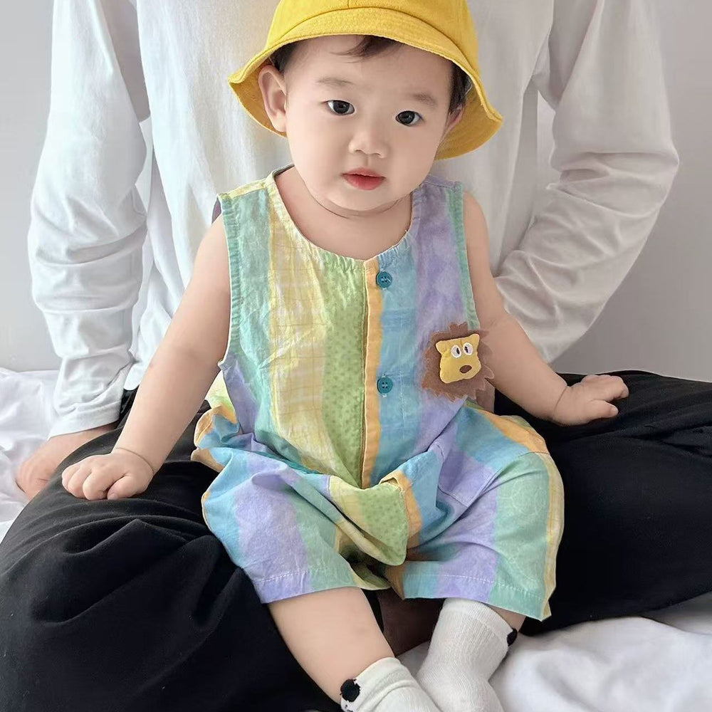 new summer sleeveless romper for boys and girls - lightweight casual dress with cartoon collar, cute vest bodysuit