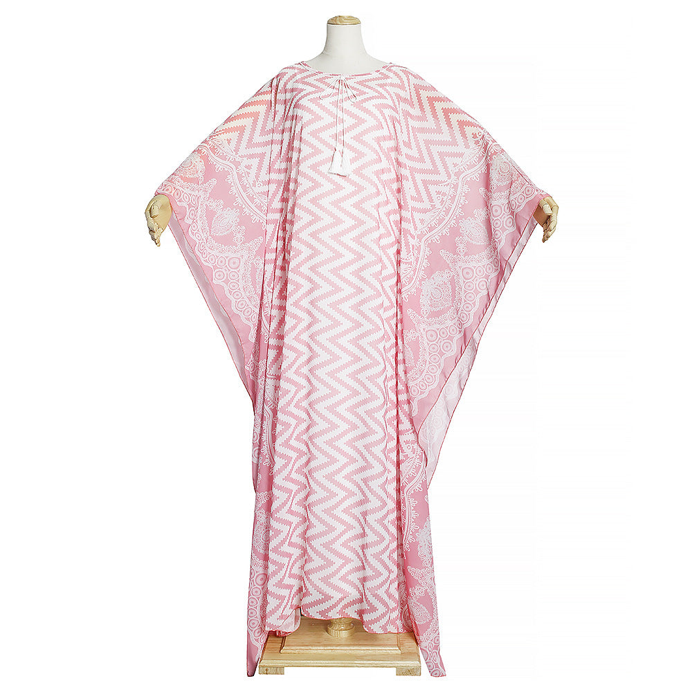 European and american export cross-border e-commerce printed chiffon loose dress african  two-piece set robe + vest
