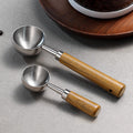 New 430 stainless steel round-head measuring spoon - home kitchen baking tool with beech wood handle for coffee, bean, and milk powder