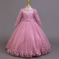 Export ready-to-ship long-sleeved children's formal dress, lace princess dress for girls, flower girl piano recital dress, girl dress