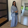 European and american cross-border women's clothing  summer new fashion loose plus size striped shirt wide leg pants casual set