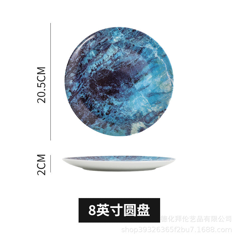 Ceramic marble pattern dinner plate - nordic theme restaurant western dinner plate - unique ceramic tableware - factory direct