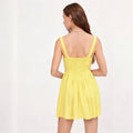 fashionsummer square neck suspender skirt with drawstring tie back waist slimming look a-line skirt dress for women