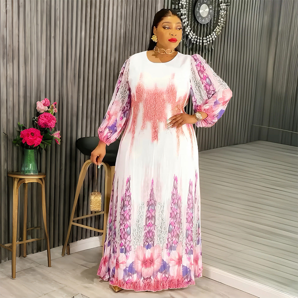 printed chiffon maxi dress  dress plus size women's fashion european and american style