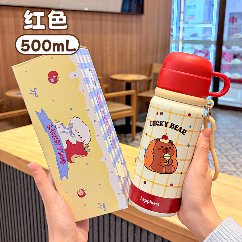 Cute pet kids thermos cup 316 stainless steel high-looking bowl lid three-drink large-capacity straw water cup wholesale