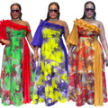 African plus size women's printed off-the-shoulder dress -  export fashion european and american cross-border spring/summer chiffon maxi dress