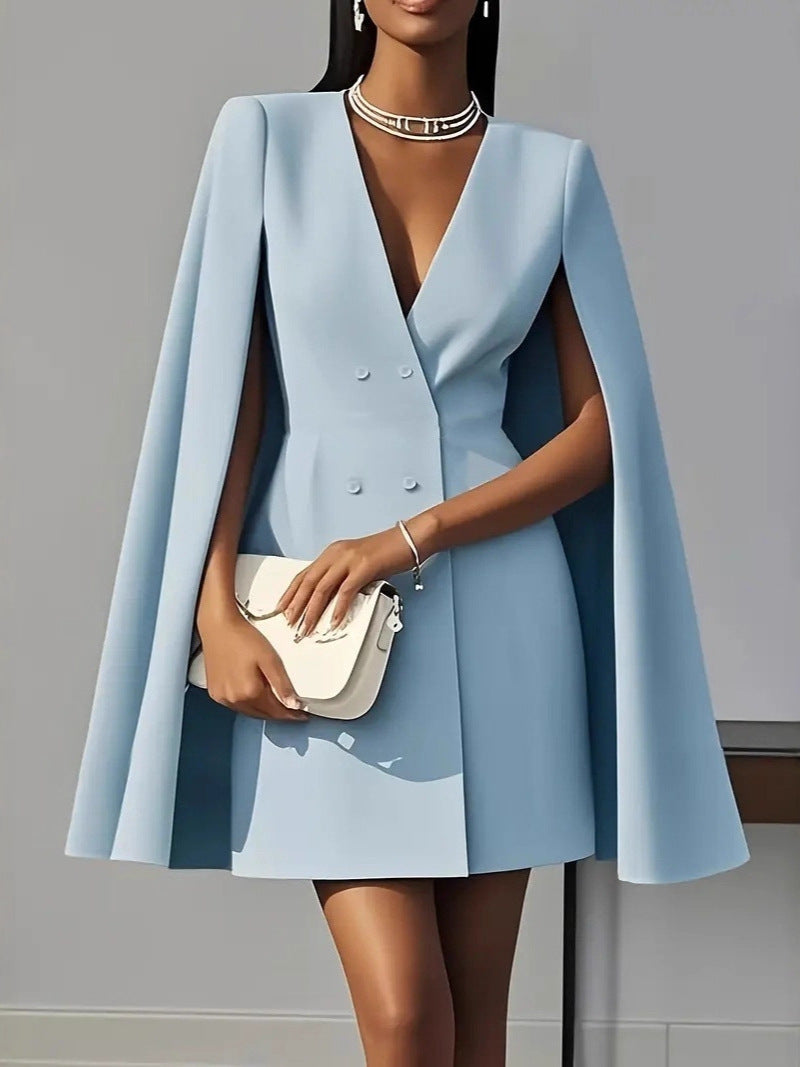 european and american  cross-border autumn commute double-breasted shawl cape solid color suit dress women's clothing