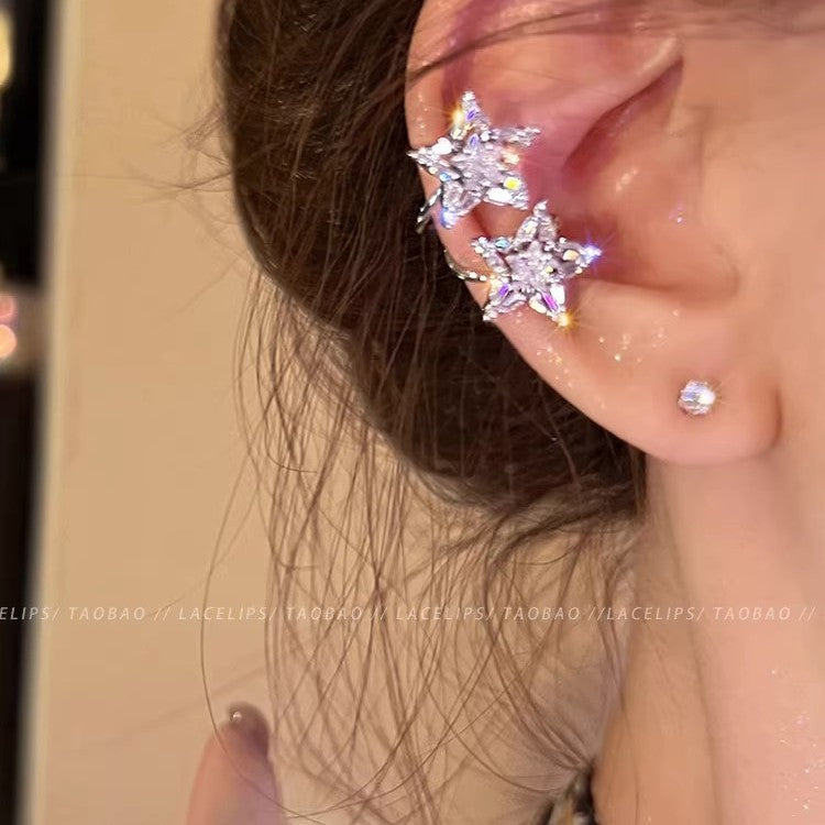 Explosive double star non-pierced ear clips for women classyaccessible luxury earrings unique and beautiful elegant ear bone clip earrings