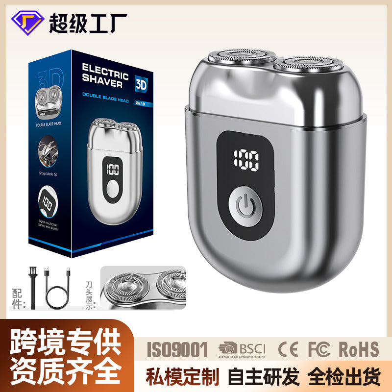 New zinc alloy dual-head electric shaver with digital display, magnetic blade head, men's electric razor, quick charge, home beard trimmer