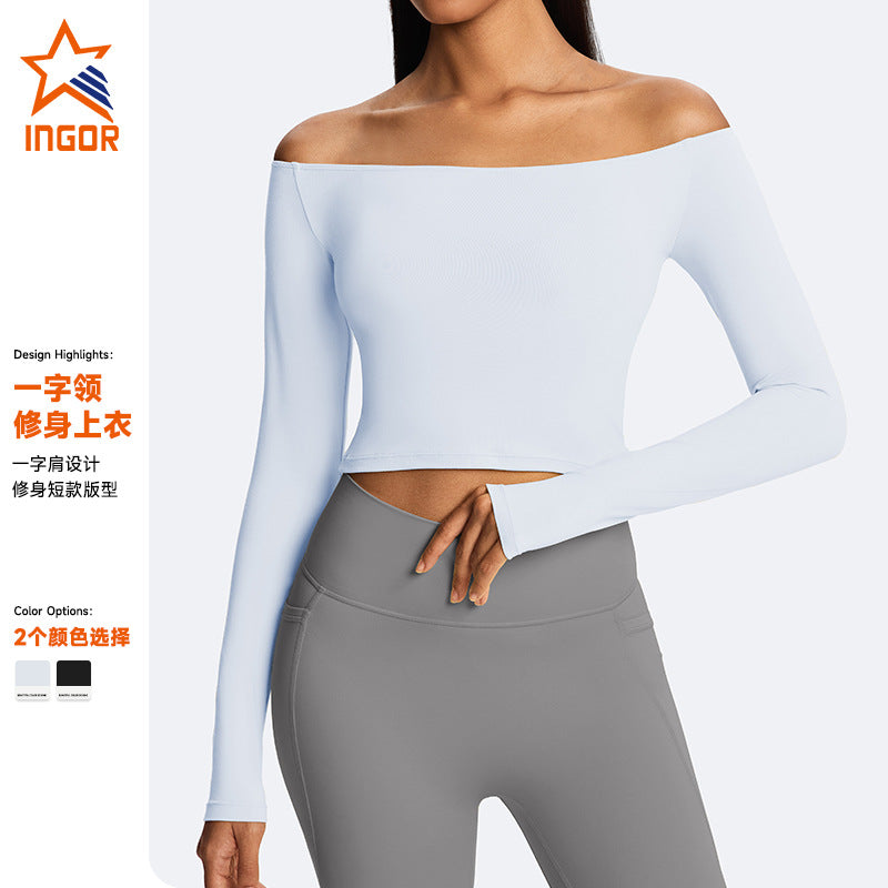 Amazon cross-border new long-sleeve sports t-shirt, one-shoulder fitness top, running pilates sexy yoga wear