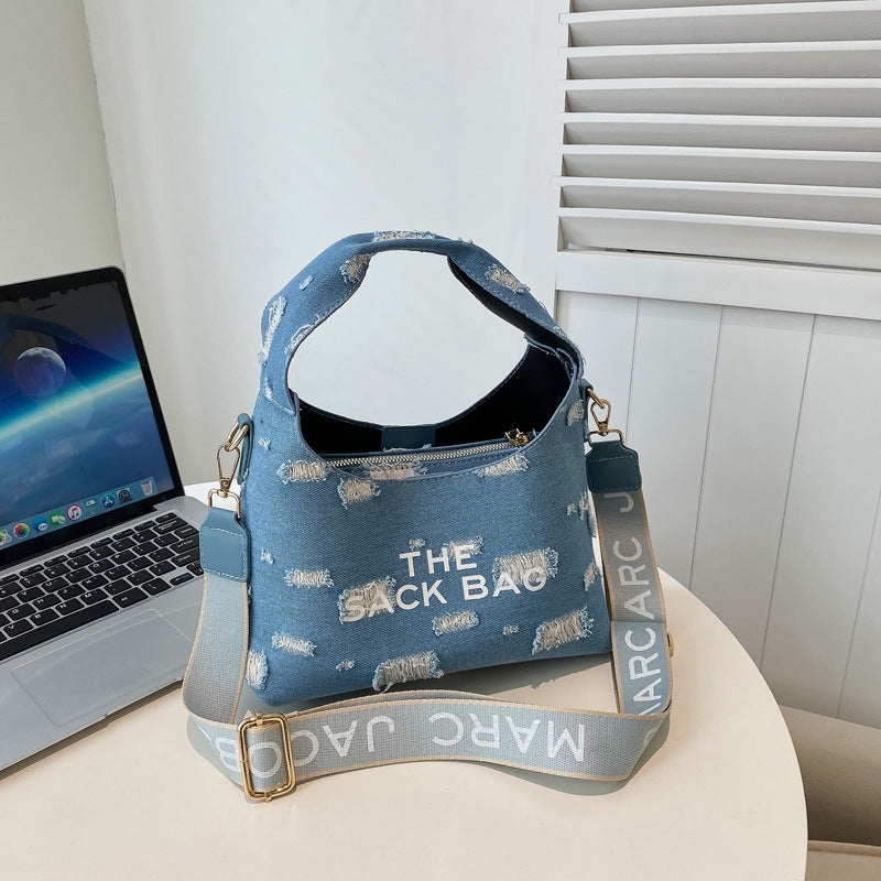 New bag 2025 autumn new denim portable shoulder fashion women's shoulder bag