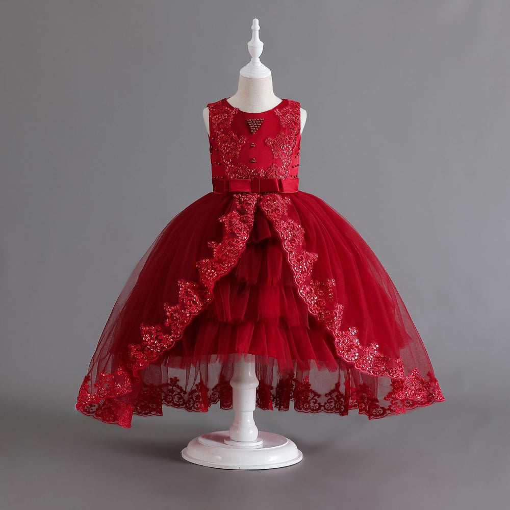 Ready-to-ship new trailing children's gown lace-trimmed princess dress girls' piano performance dress kids dress