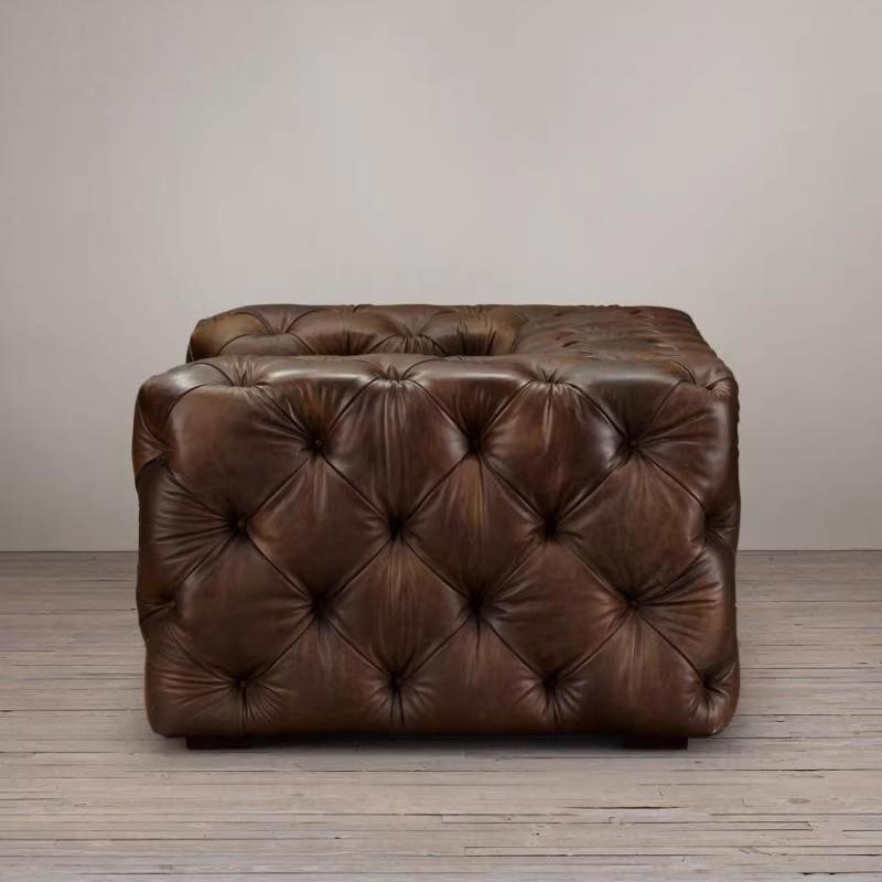 American light luxury living room straight row multi-person first-layer cowhide casual sofa house small apartment oil wax leather three-person sofa