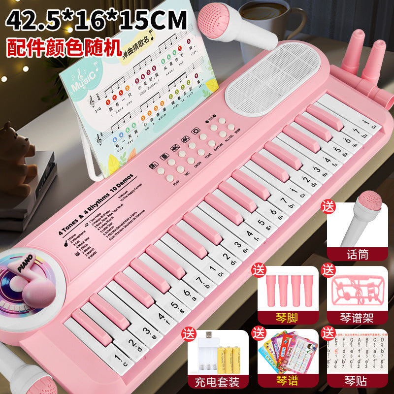 New children's piano 37-key multifunctional electronic keyboard - early education toy with microphone for girls