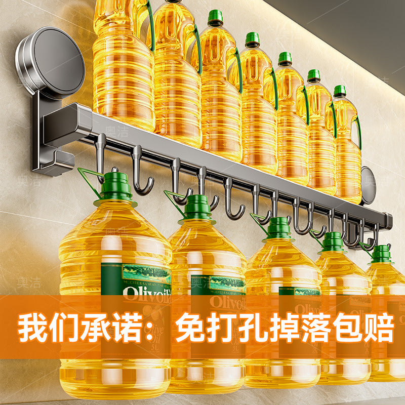 Suction cup kitchen storage rack hook hanging rod punch-free spatula spoon knife all-in-one hanging rack wall-mounted storage rack