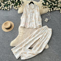 Light mature style leaf embroidercardiganloose pantstwo-piece set for women autumslimming lookeasiest for matchwork clothing stylesuit