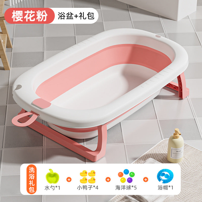Large collapsible baby bathtub - portable baby bathtub for home use - infant and toddler bath seat - plastic newborn and children's bath supplies
