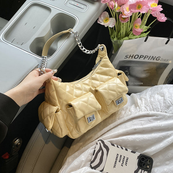 Niche design messenger bag multi-pocket rhombus underarm fashion chain small fragrant style shoulder bag commuting tide European and American style