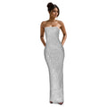 C7187 cross-border   fashion women's dress - sparkling rhinestone sexy backless slit party dress - new arrival