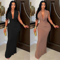 C7555 cross-border   fashion women's elegant sleeveless ruched v-neck low-cut dress