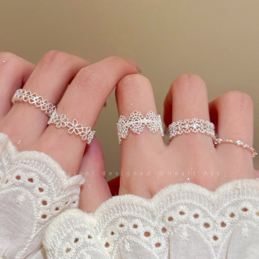 Palace style lace zircon open ring accessible luxuryniche style design classy sense index finger ring elegant ring for women