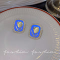 Blue tulip flower stud earrings with pearl accents - women's luxury, high-end, elegant earrings - new 2026 bestseller