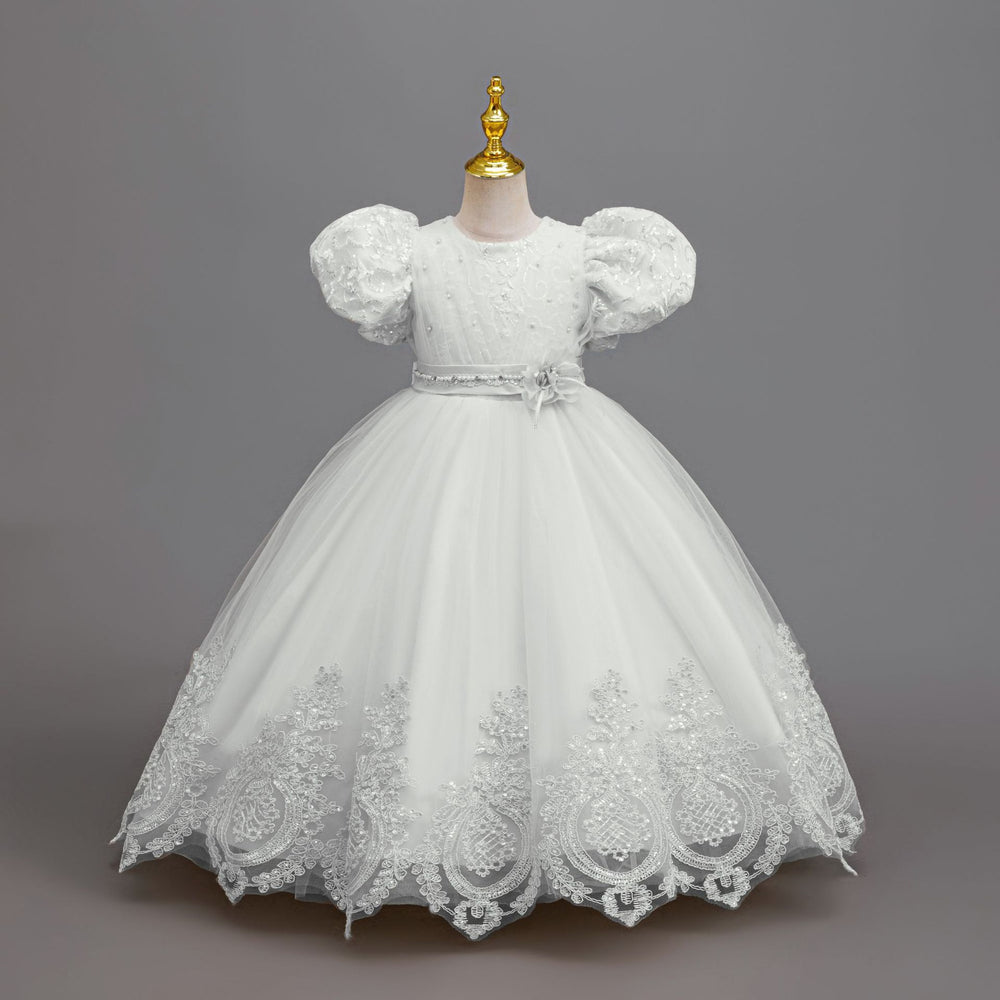 Ready-to-ship new lace wedding dress bubble sleeve princess dress girls birthday party dress kids dress