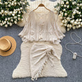 European and american style retro jacquard knit set - women's sleeveless tank top + midi skirt - high-end socialite two-piece outfit