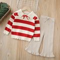 Dropshipping girls' knitted sweater two-piece set -  autumn/winter new collection - baby girl striped pants outfit