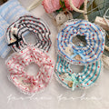 Blue striped lace heart-shaped scrunchie hair tie - korean style hair bun maker - elastic hair band