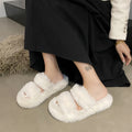 New korean style ins trendy fuzzy slippers women's outdoor winter indoor non-slip warm plush lazy cotton slippers