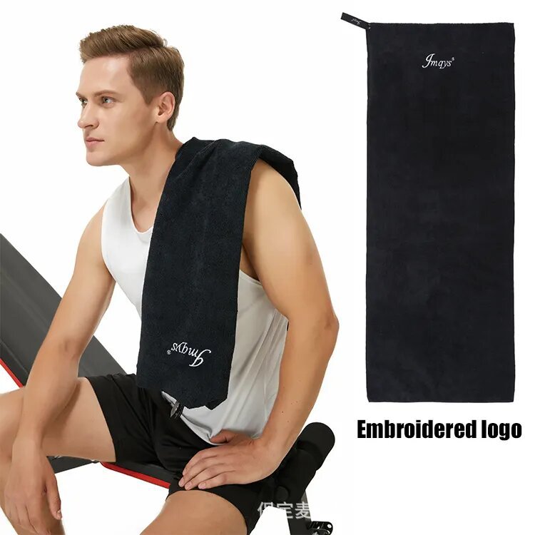 Factory direct sales sports gym towel with hood, invisible zipper and cloth pocket