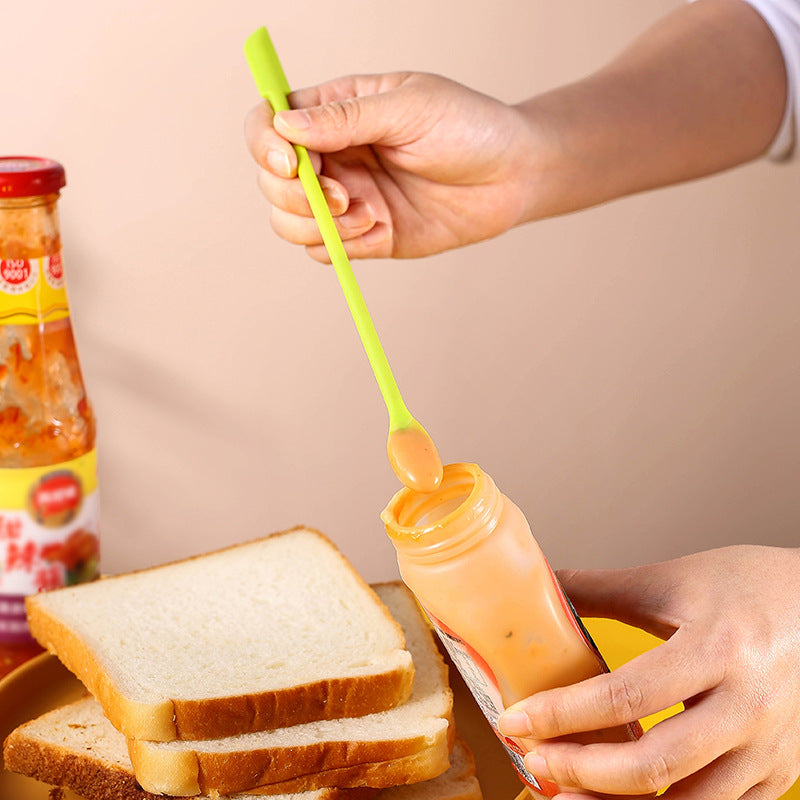 Double-ended mini silicone spatula spoon - dual-tip scraper for bread, jam, baking, and cosmetic bottle cleaning
