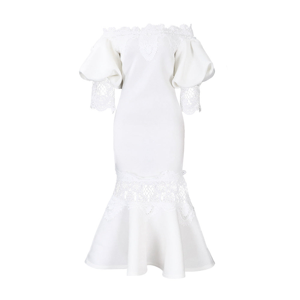D368 cross-border women's fashion elegant lace off-the-shoulder mermaid evening sexy party dress - wholesale dress