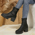 plus size boots for women fall and winternew arrivalfashionfashion round toe thick heel belt buckle women's boots