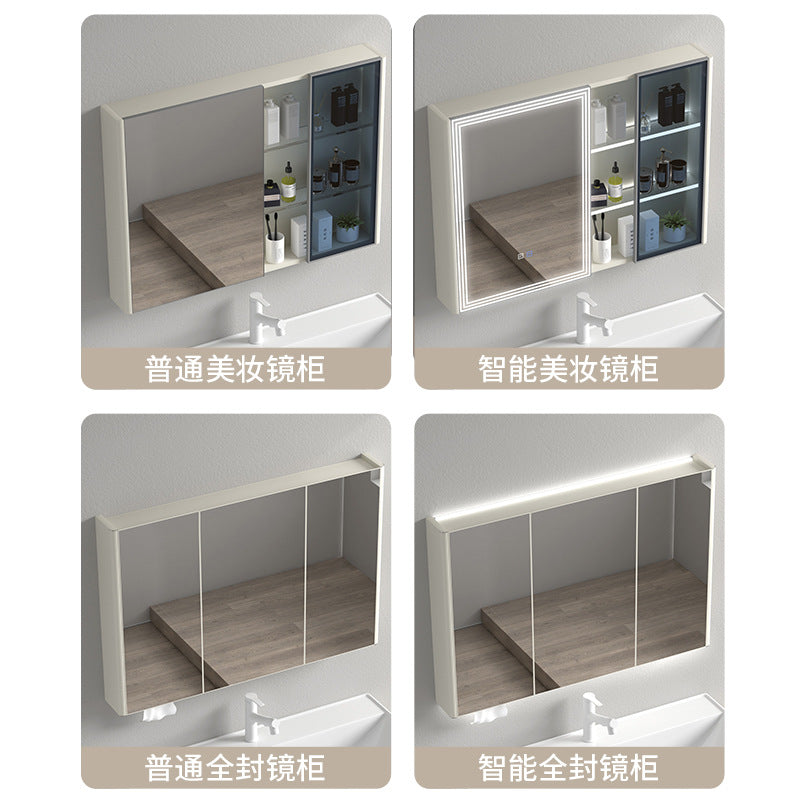 Stainless steel moisture-proof bathroom cabinet, smart mirror cabinet, washstand, ceramic integrated washbasin, deepen seamless washstand
