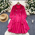 Fashionfashionable heavy industry beading stereo flower shirt women's sense of design asymmetrical loose bat sleeve tops