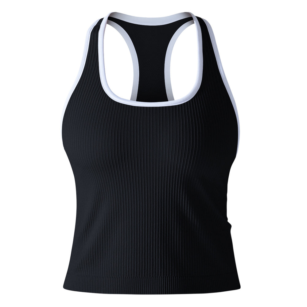 fashionpure color thread high elastic tight i-shaped long vest sports running fitness yoga wear tops for women