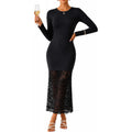 sweet style  autumn new arrival: high-end elegant long-sleeved maxi dress with lace paneling