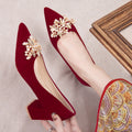 Autum wedding shoes for women with thick heels 6 new bride chinoiserie red fleece-lined xiuhe wedding dress two-wear high heels tiring feet