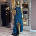 European and american cross-border women's fashion:  summer new arrivals - sexy and elegant halter neck sleeveless top with pleated midi skirt set